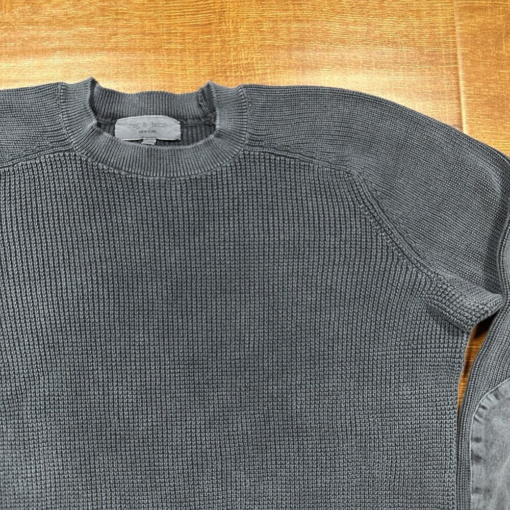 Rag & Bone Sweatshirt Mens M Gray Ribbed Elbow Patches Cotton Retro Alt Designer - Picture 3 of 10